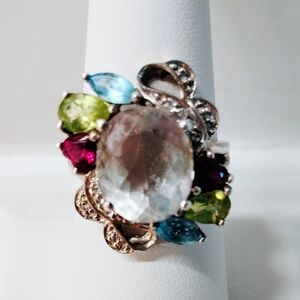 Vibrant Statement Multicolor Gemstone Sterling 925 Ring